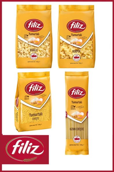 FİLİZ Yumurtalı Makarna Seti 350 gr X 4 Adet (ERİŞTE, BUKLE, KIRPIK, UZUN ERİŞTE)