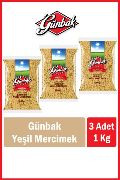 Günbak Yeşil Mercimek 1 Kg x 3 Adet
