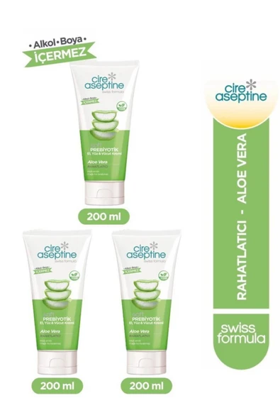 Cire Aseptine Soft Prebiyotik Aloe Vera El,Yüz ve Vücut Kremi 200 Ml 3 Adet