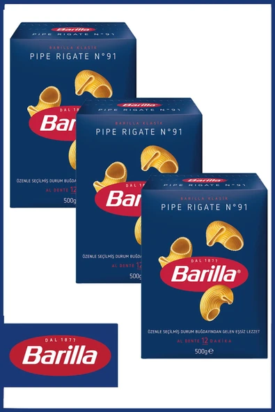 Barilla Mantı Makarna (PİPE RİGATE) 500 gr X 3 Adet ürün görseli