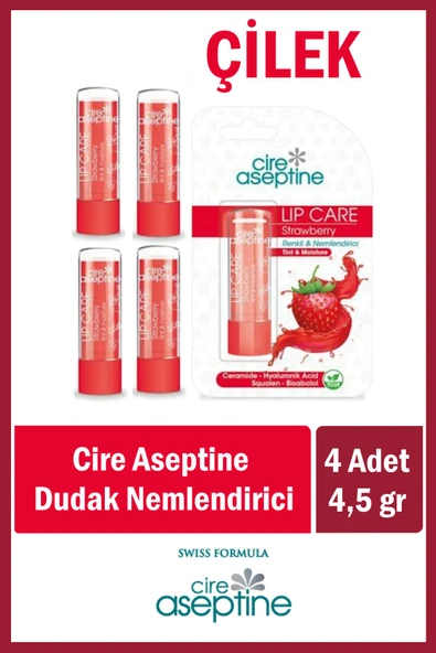 Cire Aseptine Lip Care Strawberry (Çilek) Renkli Dudak Nemlendirici 4,5 G x 4 Adet - 3