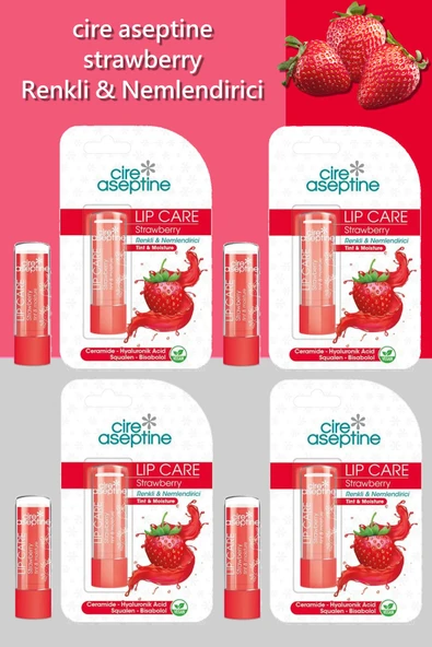 Cire Aseptine Lip Care Strawberry (Çilek) Renkli Dudak Nemlendirici 4,5 G x 4 Adet - 4