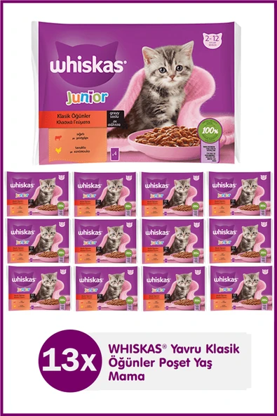 Whiskas Junior Yavru Klasik Öğünler Sığırlı Tavuklu 4X85 Gr(13 Adet) - 1