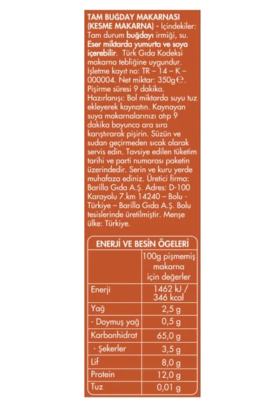 Filiz Tam Buğday Kalem Makarna 350 gr x 5 Adet - Resim 3