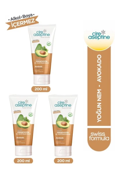 Cire Aseptine Soft Prebiyotik Avokado El,Yüz ve Vücut Kremi 200 Ml 3 Adet