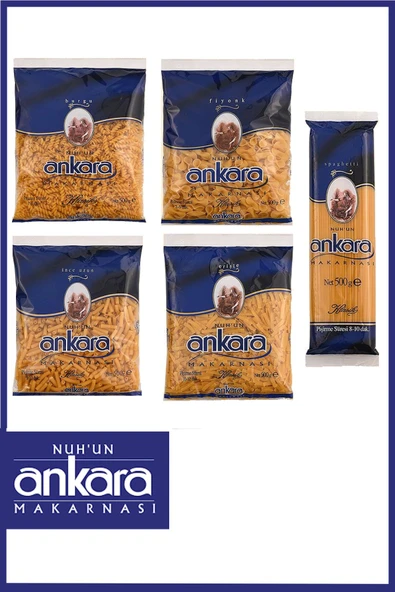 Nuh'un Ankara Makarna Sepeti 500 gr x 5 Adet (Spagetti, İnce Uzun, Fiyonk, Burgu, Erişte)