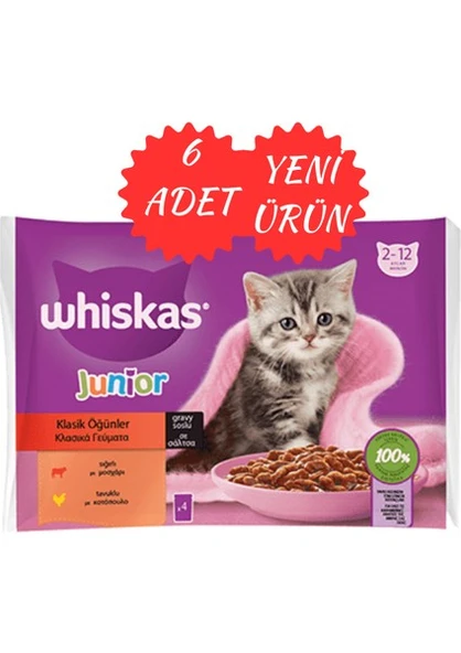 Whiskas Junior Yavru Klasik Öğünler Sığırlı Tavuklu 4X85 gr (6ADET)