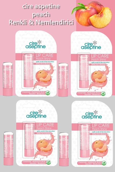 Cire Aseptine Lip Care Peach (Şeftali) Renkli Dudak Nemlendirici 4,5 G x 4 Adet - 4