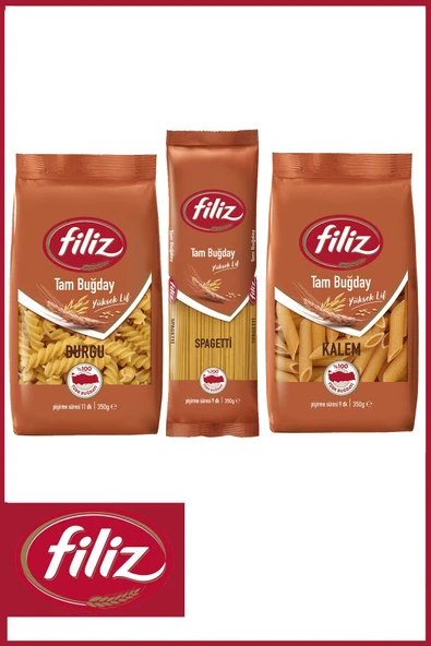 FİLİZ Tam Buğday Makarna Sepeti 350 gr X 3 Adet (KALEM, BURGU, SPAGETTİ)