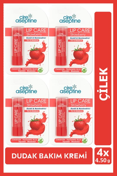 Cire Aseptine Lip Care Strawberry (Çilek) Renkli Dudak Nemlendirici 4,5 G x 4 Adet - 1