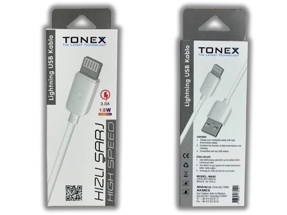 Tonex LİGHTNİNG 3.0A 18W İptone Hızlı Usb Kablo MA92 (30 Adet) - 2