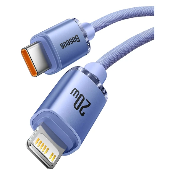 Baseus Crystal Shine 20W 120 cm Type-C To Lightning Şarj Kablosu Mor - Resim 2