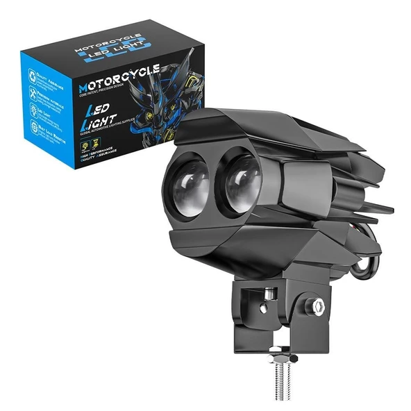 Motosiklet Çift Göz Led Lazer Sis Farı 2 ADET Delici Beyaz Sarı Çift Renk 12-80 Volt