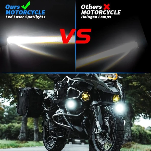 Motosiklet Çift Göz Led Lazer Sis Farı 2 ADET Delici Beyaz Sarı Çift Renk 12-80 Volt - 6