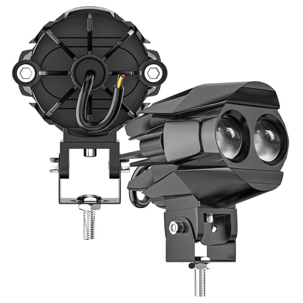 Motosiklet Çift Göz Led Lazer Sis Farı 2 ADET Delici Beyaz Sarı Çift Renk 12-80 Volt - 2