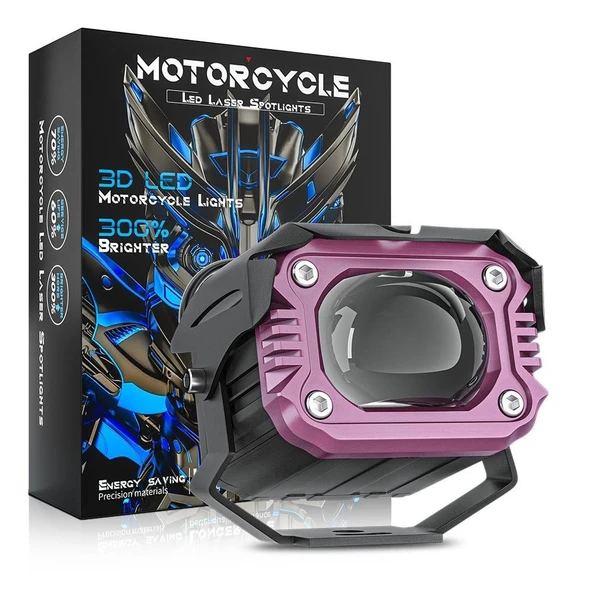 Motosiklet Çakar Modlu Lazer Led Sis Farı Çift Renk Beyaz Sarı Ultra Güçlü Sis Farı 2 Adet