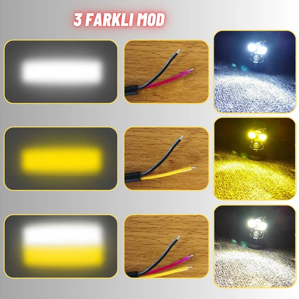 LED Motosiklet Aydınlatma Sis Lambası Skull Tasarımlı 3 Modlu 12V-24V Yüksek Performanslı Far 2 Adet - 2