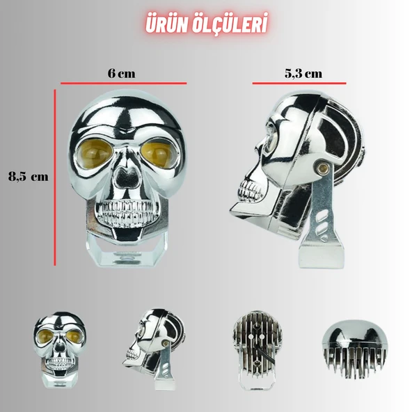 LED Motosiklet Aydınlatma Sis Lambası Skull Tasarımlı 3 Modlu 12V-24V Yüksek Performanslı Far 2 Adet - 4