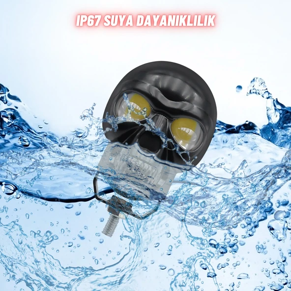 LED Motosiklet Aydınlatma Sis Lambası Skull Tasarımlı 3 Modlu 12V-24V Yüksek Performanslı Far 2 Adet - 7