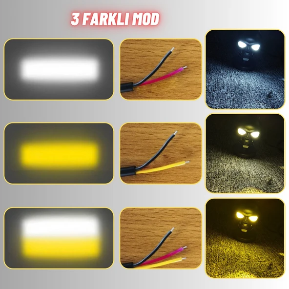 LED Motosiklet Aydınlatma Sis Lambası Skull Tasarımlı 3 Modlu 12V-24V Yüksek Performanslı Far 2 Adet - 2