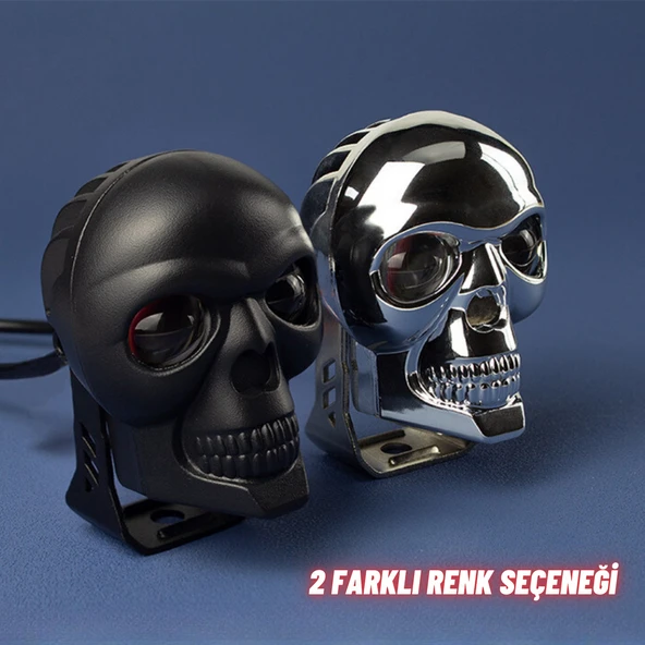 LED Motosiklet Aydınlatma Sis Lambası Skull Tasarımlı 3 Modlu 12V-24V Yüksek Performanslı Far 2 Adet - 8