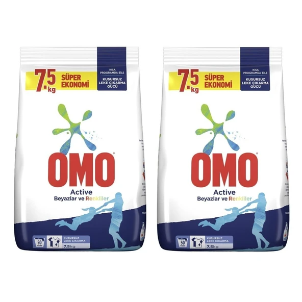 Omo Active Renkliler & Beyazlar Toz Çamaşır Deterjanı 7.5 kg x 2 Adet