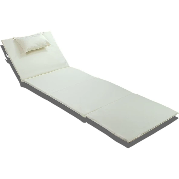 Reyo Taşınabilir Katlanır Plaj Havuz Minderi, Şezlong Minderi Kamp Yatağı Krem - Resim 2