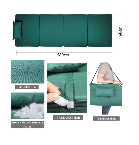 Reyo Taşınabilir Katlanır Plaj Havuz Minderi, Şezlong Minderi Kamp Yatağı Krem - Resim 4