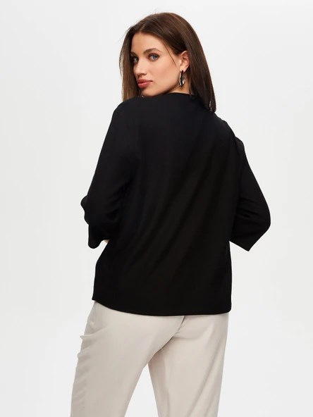 Faik Sönmez Kadın File Garnili Fermuar Detaylı Kısa Kol Ketenli Bluz - Resim 8