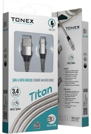 Tonex Titan Metal Kaplama Type-C 3.4A USB Şarj ve Data Kablosu 1Mt - 4