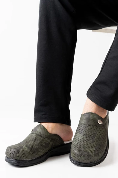 Blum Sabo Terlik Erkek Yeşil Kamuflaj Desenli Hastane,Sağlık,Mutfak Ortopedik Sabo Terlik ürün görseli 1