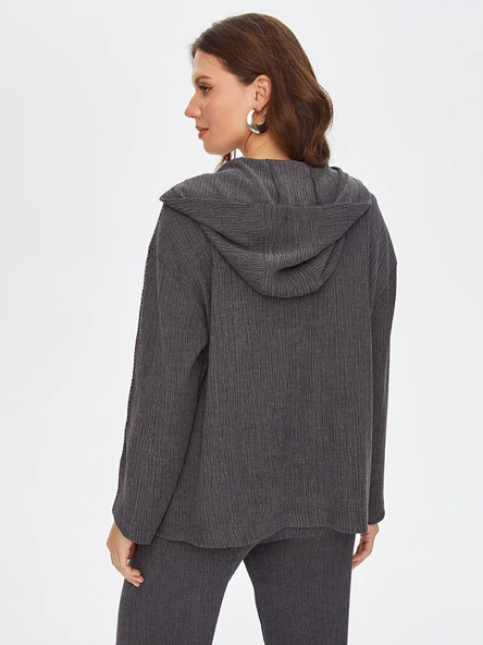 Faik Sönmez Kadın Kendinden Dokulu Şerit Detaylı Örme Ceket - 4