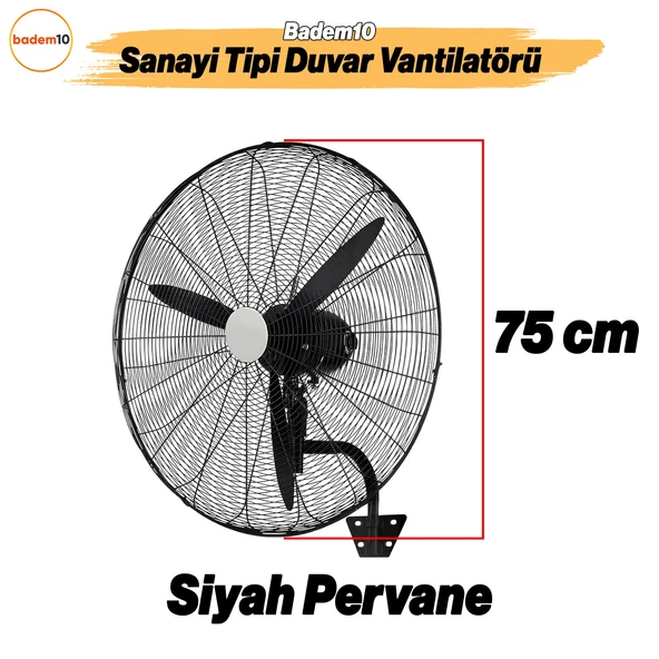 Sanayi Tipi 75 cm 210 W Duvar Vantilatörü Endüstriyel Geniş Sessiz Duvara Monte Fan - 2