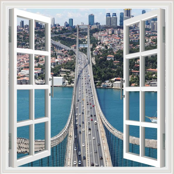 Pencereden Boğaz Köprüsü Duvar Kağıdı Yapışkanlı Folyo