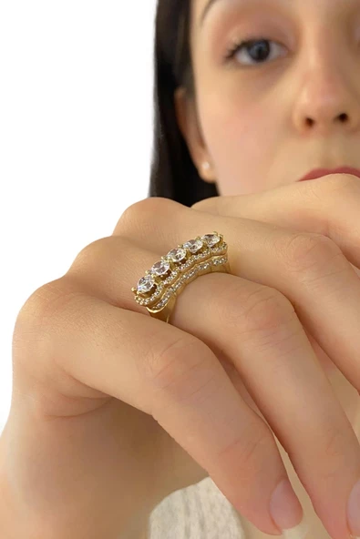 Taç Mahal Tasarım 8 Ayar Altın Beştaş Yüzük - Resim 2