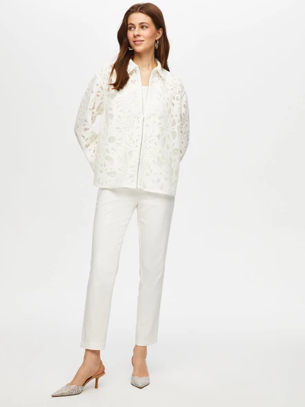 Kadın Kendinden Jakarlı Rahat Form Astarsız Ceket Faik Sönmez - 5