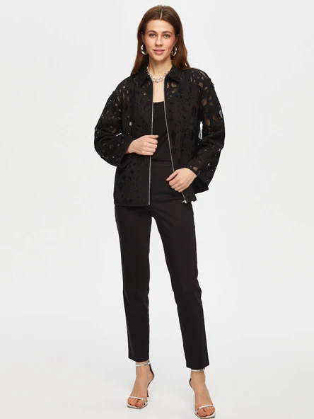 Kadın Kendinden Jakarlı Rahat Form Astarsız Ceket Faik Sönmez - 4