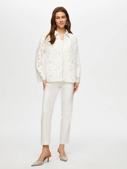 Kadın Kendinden Jakarlı Rahat Form Astarsız Ceket Faik Sönmez - 8