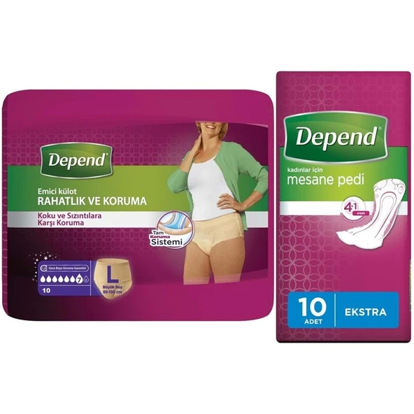 Depend Emici Külot Lohusa Pedi L - Large - Büyük Kadın (10 Lu)+Mesane Pedi Kadın Ekstra (10 Lu) ürün görseli