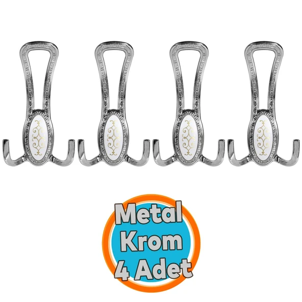 Metal Portmanto Vestiyer Duvar Dolap Elbise Mobilya Kapı Askısı Askılığı Askılık Krom (4 Adet)