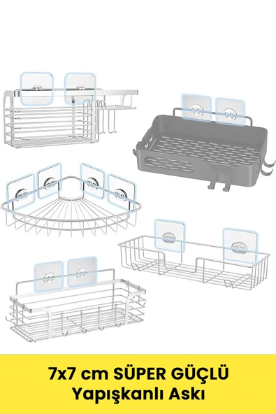 10 Adet 7x7cm Yedek Süper Güçlü Yapışkanlı Askı, 20KG Banyo - Mutfak Raf Tutucu Sticker, Delmesiz - Resim 5