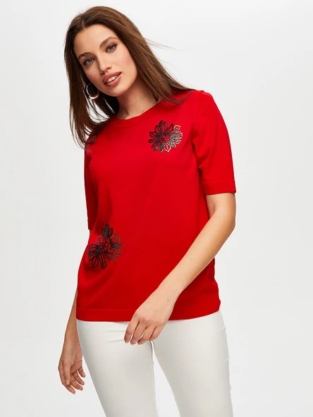 Havyar Baskılı Kısa Kol Triko Bluz Faik Sönmez - Resim 16