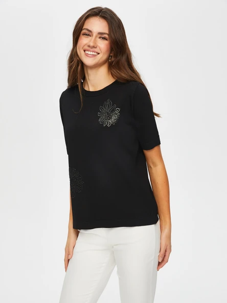 Havyar Baskılı Kısa Kol Triko Bluz Faik Sönmez - Resim 5