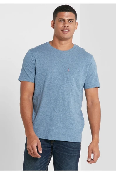 Erkek  Cepli Kısa Kol Indıgo Wash T-shirt /19342-0161