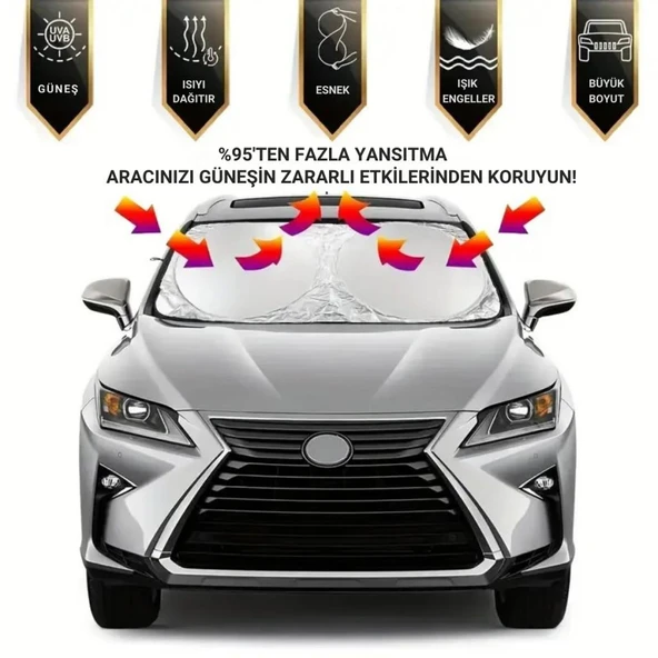Polham 150x70 CM Universal Araç İçi Ön Cam Güneş Koruyucu Branda, Sedan, Suv ve Hatchback Uyumlu, UV Engelleyici - 7