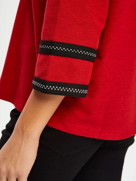 Zigzag Şeritli Polo Yaka Örme Bluz Faik Sönmez - 3