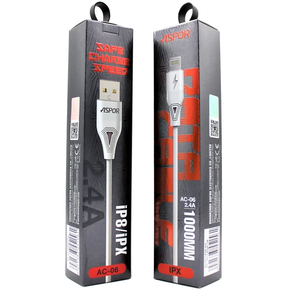 İphone 2.4A 1 Metre Usb Şarj Kablosu Aspor AC-06 - 3