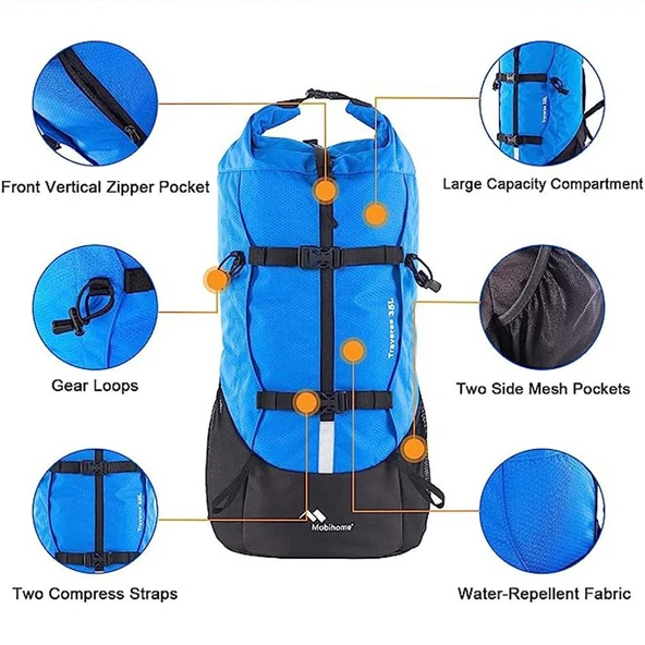 Mobihome Hiking 35 Litre Unisex Mavi Outdoor/Kamp Sırt Çantası - MBHK004 - 5