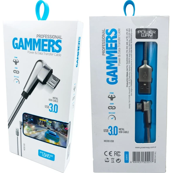 3.0A (Micro) Metal Gamer Hızlı Şarj Kablosu PowerWay GMX1 - 3