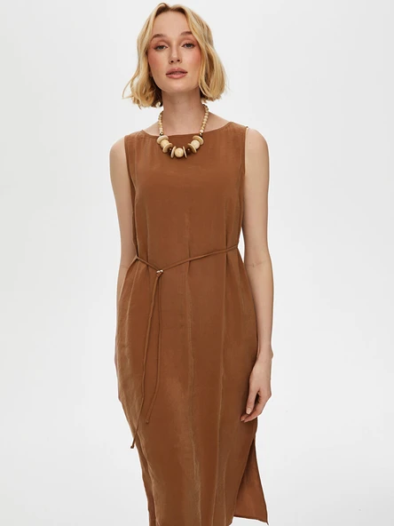 Faik Sönmez Kadın Yanları Yırtmaçlı Kolsuz Modallı Elbise 25YUS25ELB041 - 4